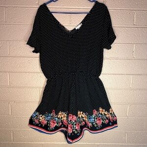 La gypsy  Black Floral Polka Dot Romper